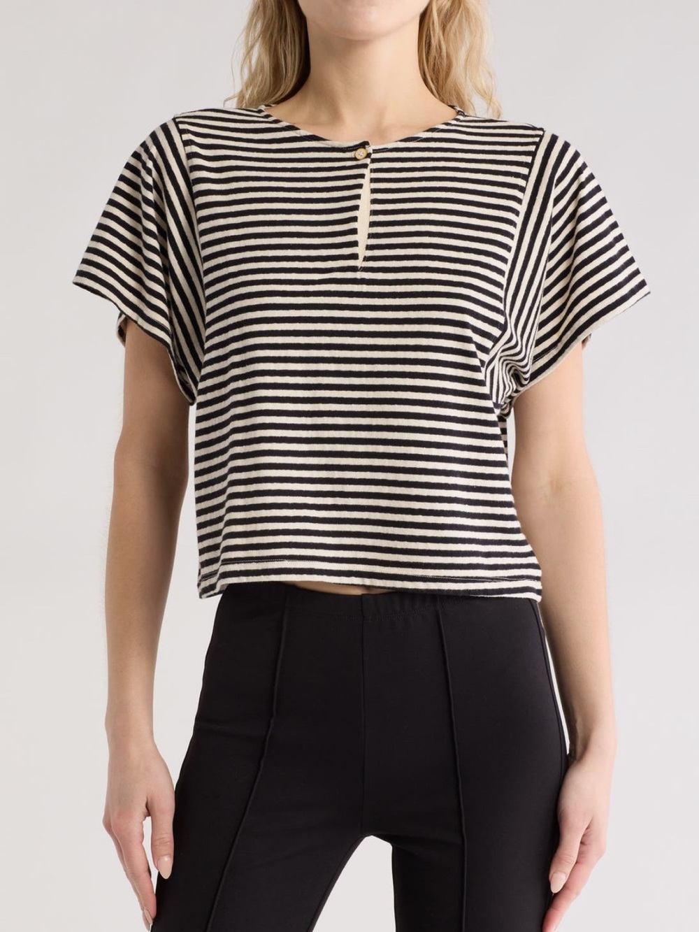 MOTHER The Fair and Square Tee Black White Stripe